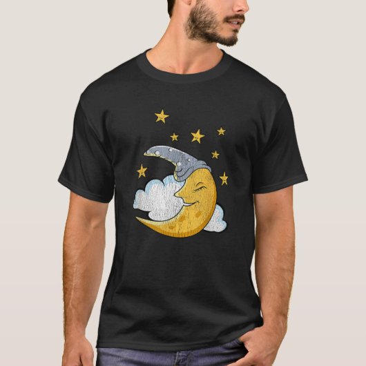 Grappige Sleepy Moon Stars Cloud Pjs pyjama's Slap T-shirt (Voorkant)