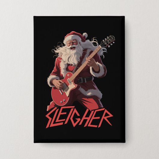 Grappige Sleigher Metal Band Rock Sint Kerstmis Button (Voorkant)