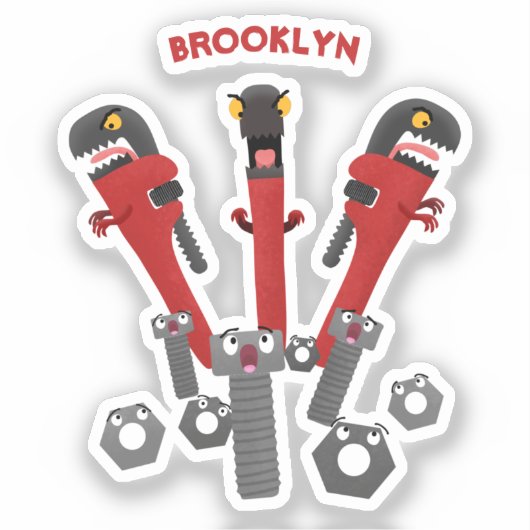 Grappige sleutel monster gereedschap humor cartoon sticker (Voorkant)