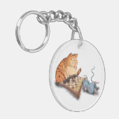 Grappige Sleutelhanger Kat en Muis Spelen Schaken (Voorkant Links)