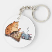 Grappige Sleutelhanger Kat en Muis Spelen Schaken (Achterkant)