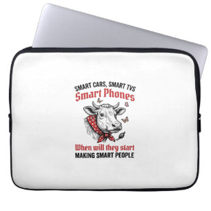 Grappige Slimme Mensen Koe Vintage Gravure T-Shirt Laptop Sleeve