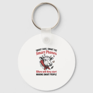 Grappige Slimme Mensen Koe Vintage Gravure T-Shirt Sleutelhanger