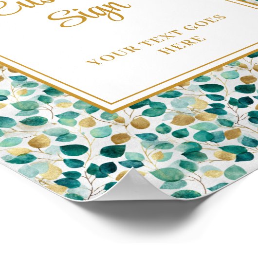 Grappige smaragdgroene gouden eucalyptus bruiloft poster (Hoek)