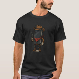 Grappige smartphone in cowboy look kostuum voor jo t-shirt