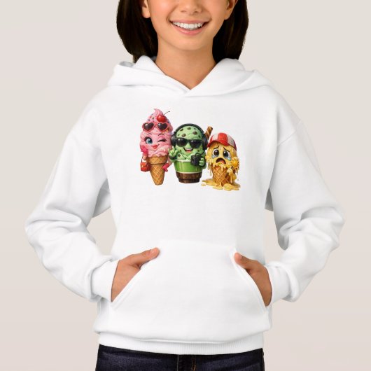 Grappige Smeltende IJscrème Bende Kawaii Karakter  (Voorkant)