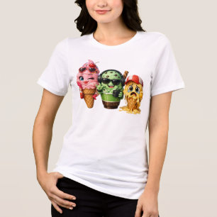 Grappige Smeltende IJscrème Bende Kawaii Karakter Tri-Blend Shirt