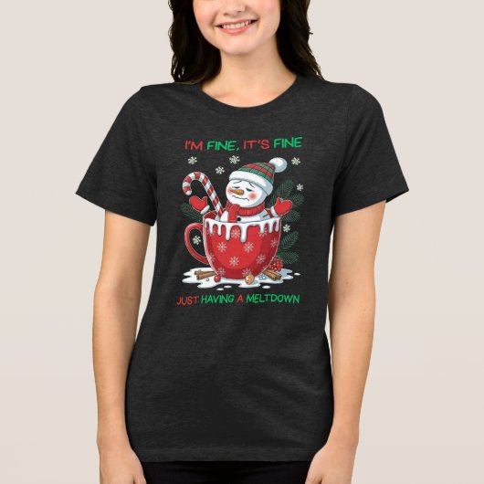 Grappige Smeltende Sneeuwman Kerstmis Tri-Blend Shirt (Voorkant)