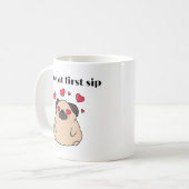 Grappige Smitten Pug Dog Love bij eerste slok Koffiemok (Voorkant links)