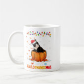 Grappige smoking kat op pompoen Happy Hallothanksm Koffiemok (Links)