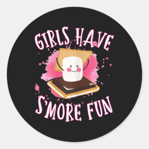 Grappige Smores Kampeer Meisjes Hebben Meer Plezie Ronde Sticker