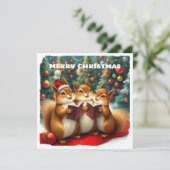 Grappige Sneeuw Natuur Bos Dieren Kerst Feestdagenkaart (Staand voorkant)