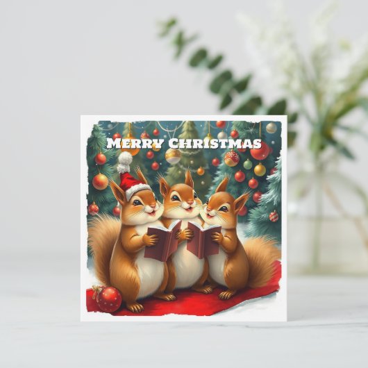 Grappige Sneeuw Natuur Bos Dieren Kerst Feestdagenkaart (Staand voorkant)