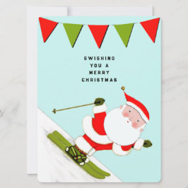Grappige Sneeuw Skiën Kerstmis Feestdagenkaart