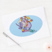 grappige sneeuwboarder cartoon rhino ovale sticker (Envelop)