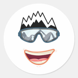 Grappige Sneeuwbord Snowboarder Skiën Gezicht Grap Ronde Sticker