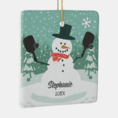 Grappige Sneeuwman Custom Pickleball Kerst Ornamen Keramisch Ornament (Rechts)