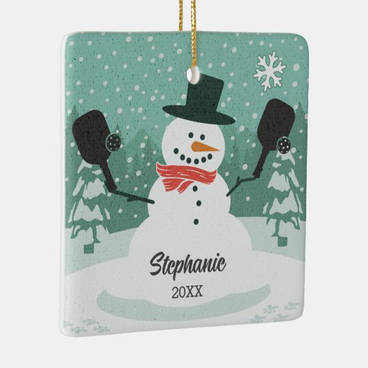 Grappige Sneeuwman Custom Pickleball Kerst Ornamen Keramisch Ornament (Rechts)