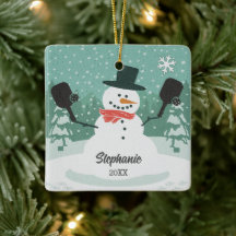 Grappige Sneeuwman Custom Pickleball Kerst Ornamen