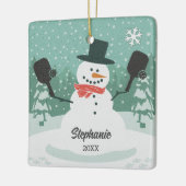 Grappige Sneeuwman Custom Pickleball Kerst Ornamen Keramisch Ornament (Links)