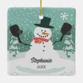 Grappige Sneeuwman Custom Pickleball Kerst Ornamen Keramisch Ornament (Achterkant)