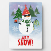 Grappige Sneeuwman Dennengehaktigde Kerstplaat Fotoplaat (voorkant)
