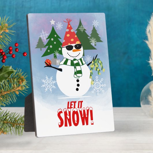 Grappige Sneeuwman Dennengehaktigde Kerstplaat Fotoplaat