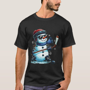 Grappige Sneeuwman die IJshockey Liefhebbers Jonge T-shirt
