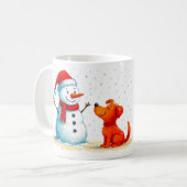 Grappige Sneeuwman en Hond Winter Koffiemok (Voorkant links)