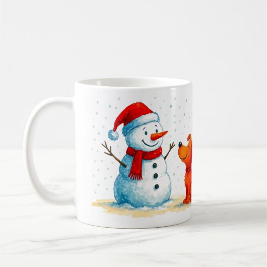Grappige Sneeuwman en Hond Winter Koffiemok (Links)