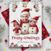 Grappige Sneeuwman Familie Foto Gezicht Cool Plezi