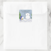 Grappige Sneeuwman Heeft Hulp Nodig Vierkante Sticker (Tas)