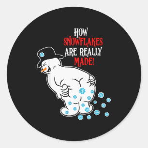 Grappige Sneeuwman Hoe Sneeuwvlokken Echt Worden G Ronde Sticker