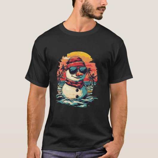 Grappige Sneeuwman In Pacific - Kerstmis In Juli T-shirt (Voorkant)