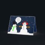 GRAPPIGE SNEEUWMAN KERST KAART<br><div class="desc">Schattigee en grappige sneeuwpoppen zijn de functie voor deze kerstkaart. Het is duidelijk dat een sneeuwman,  BOB,  deze winter aan het trainen is.</div>