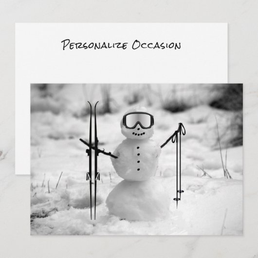 Grappige Sneeuwman Kerst Winter Sporten Skiën Vaka Feestdagenkaart (Voorkant / Achterkant)