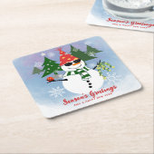 Grappige Sneeuwman Kerstfeest Party Onderzetter (Schuin)