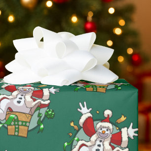 Grappige Sneeuwman Kerstman Kerst Surprise Cartoon Cadeaupapier