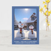 Grappige Sneeuwman Kerstmis met de Opwarming van d Kaart (Gele Bloem)