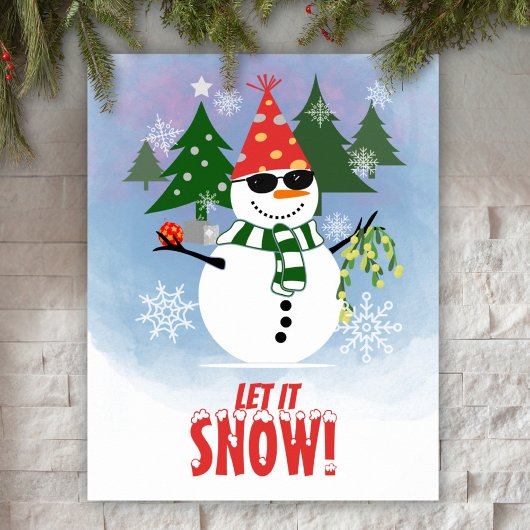 Grappige Sneeuwman Laat het Sneeuwen Kerstposter Poster