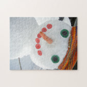 Grappige sneeuwman met Oranje Petten grillige foto Legpuzzel (Horizontaal)