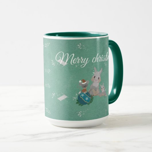 grappige sneeuwman met schattige bunnieten Mok (Voorkant rechts)