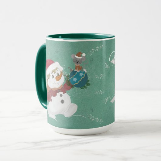 grappige sneeuwman met schattige bunnieten Mok (Voorkant links)