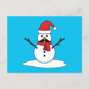 Grappige Sneeuwman met Snor en Wortel Feestdagenkaart