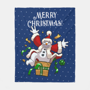 Grappige Sneeuwman Prettig Kerst Surprise Cartoon Fleece Deken
