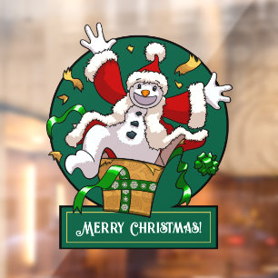 Grappige Sneeuwman Prettig Kerst Surprise Cartoon Raamsticker