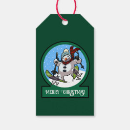 Grappige Sneeuwman Prettig Kerstfeest! Skiën Carto Cadeaulabel