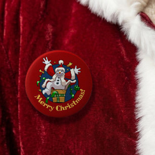 Grappige Sneeuwman Prettig Kerstmis Verrassing Car Ronde Button 5,7 Cm