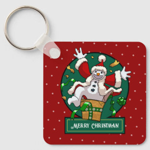 Grappige Sneeuwman Prettig Kerstmis Verrassing Car Sleutelhanger