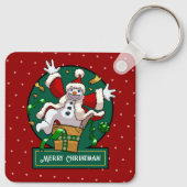 Grappige Sneeuwman Prettig Kerstmis Verrassing Car Sleutelhanger (Achterkant)